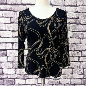 Susan Lawrence Black & Beige Scoop Neck Blouse Size L